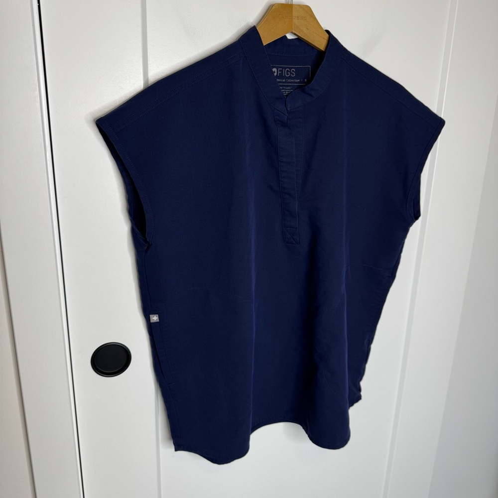 Figs Navy Short Sleeve Mock Neck Top - Picture 2 of 5